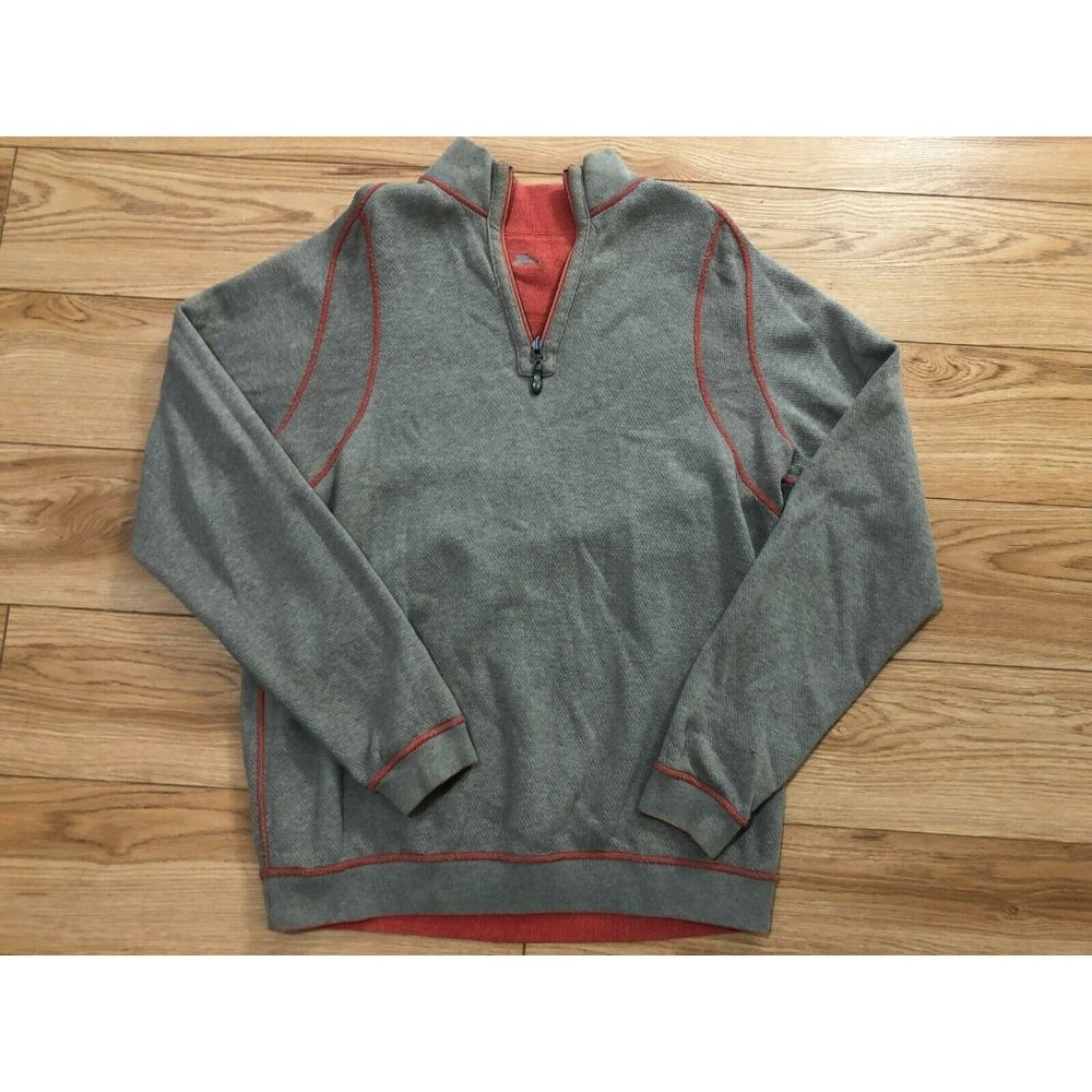 Tommy Bahama Reversible Sweater Men's L 1/4 Zip Up Orange Brown Long Sleeve